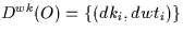 \( D^{wk}(O)=\{(dk_{i},dwt_{i}) \}\)