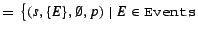 $=~\big\{ (s, \{ E \}, \emptyset, p)
\mid E \in \mbox{\tt Events}$