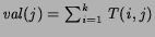 $val(j)=\sum_{i=1}^k T(i,j)$