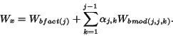 \begin{displaymath}W_x = W_{bfact(j)} + \sum_{k=1}^{j-1} \alpha_{j,k} W_{bmod(j,j,k)}.\end{displaymath}
