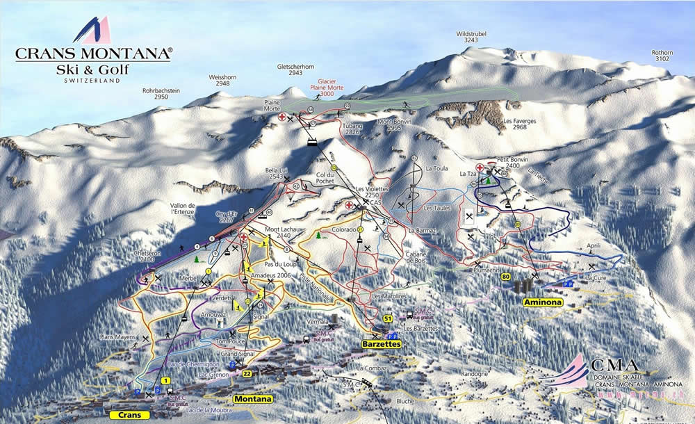 Map of the ski resort Crans-Montana